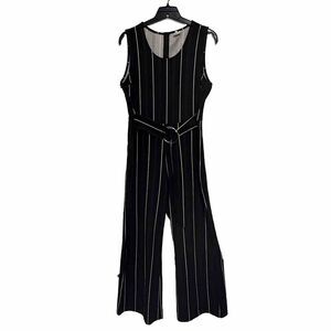 Jumpsuit XL Black Red & White Stripe Sleeveless Wide Leg Belted Waist Zip Back